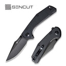 SENCUT Actium Flipper & Thumb Stud Knife Black G10 Handle (3.46" Black Stonewashed D2 Blade) SA02C