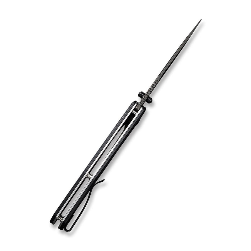 SENCUT Actium Flipper & Thumb Stud Knife Black G10 Handle (3.46" Black Stonewashed D2 Blade) SA02C