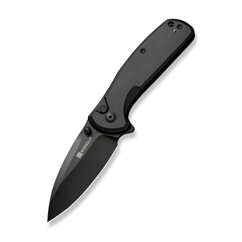 SENCUT ArcBlast Flipper & Button Lock & Thumb Stud Knife Black Aluminum Handle (2.98" Black 9Cr18MoV Blade) S22043B-1