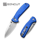 SENCUT ArcBlast Flipper & Button Lock & Thumb Stud Knife Bright Blue Aluminum Handle (2.98" Satin Finished 9Cr18MoV Blade) S22043B-3