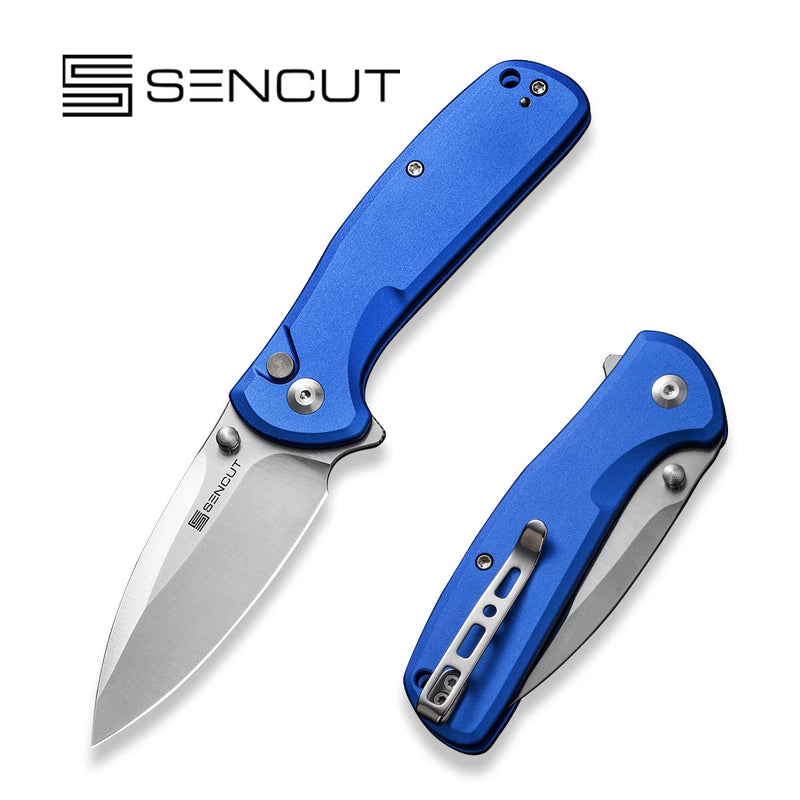 SENCUT ArcBlast Flipper & Button Lock & Thumb Stud Knife Bright Blue Aluminum Handle (2.98" Satin Finished 9Cr18MoV Blade) S22043B-3