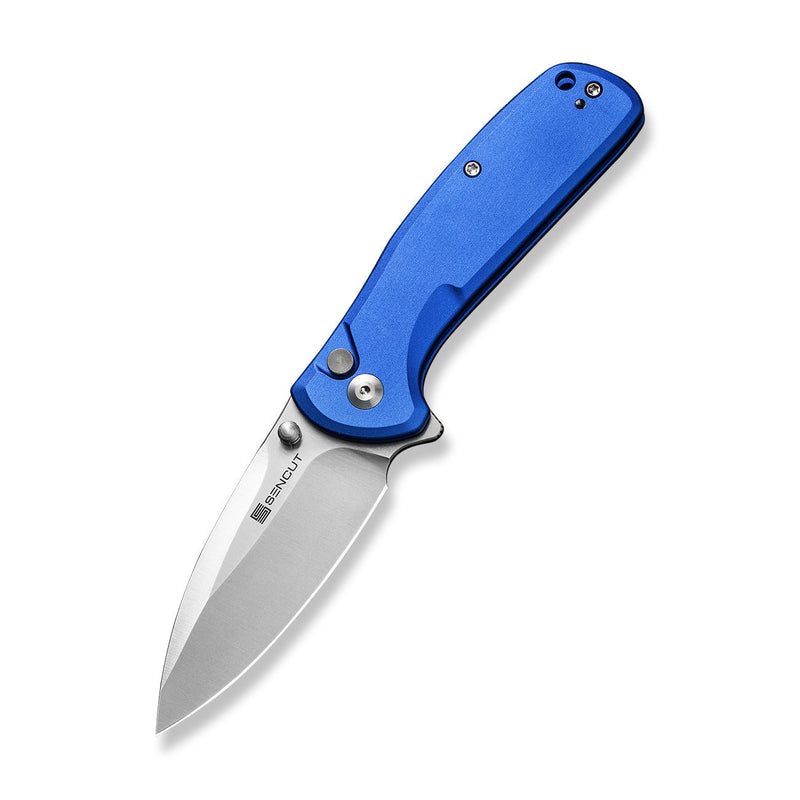 SENCUT ArcBlast Flipper & Button Lock & Thumb Stud Knife Bright Blue Aluminum Handle (2.98" Satin Finished 9Cr18MoV Blade) S22043B-3