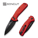 SENCUT ArcBlast Flipper & Button Lock & Thumb Stud Knife Red Aluminum Handle (2.98" Black 9Cr18MoV Blade) S22043B-4