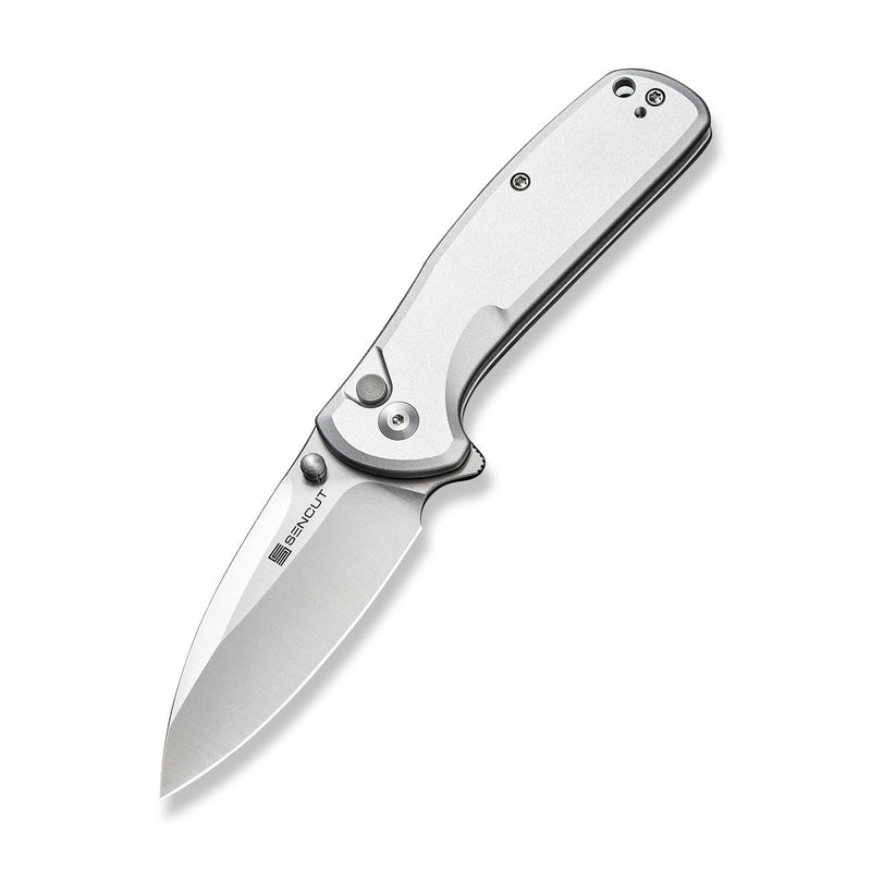 SENCUT ArcBlast Flipper & Button Lock & Thumb Stud Knife Silver Aluminum Handle (2.98" Satin Finished 9Cr18MoV Blade) S22043B-2