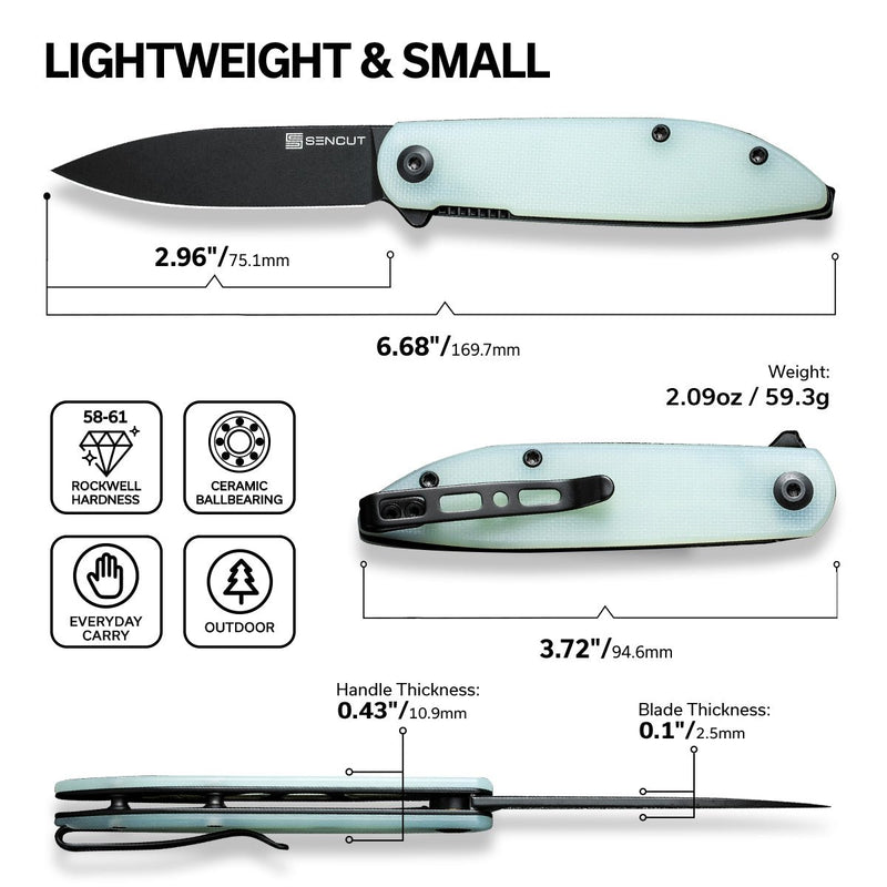 SENCUT Bocll II Flipper Knife Natural G10 Handle (2.96" Black Stonewashed D2 Blade) S22019-2