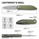 SENCUT Bocll II Flipper Knife OD Green G10 Handle (2.96" Gray Stonewashed D2 Blade) S22019-4