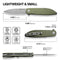 SENCUT Bocll II Flipper Knife OD Green G10 Handle (2.96" Gray Stonewashed D2 Blade) S22019-4