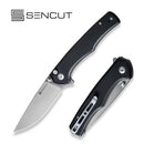 SENCUT Crowley Flipper & Button Lock & Thumb Stud Knife Black G10 Handle (3.48" Satin Finished D2 Blade) S21012-4