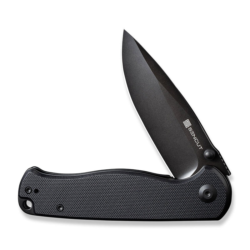 SENCUT Errant Flipper & Thumb Stud Knife Black G10 Handle (3.45" Black 9Cr18MoV Blade) S23054B-1