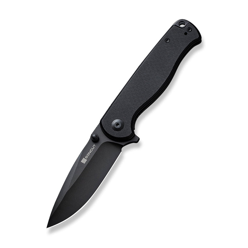 SENCUT Errant Flipper & Thumb Stud Knife Black G10 Handle (3.45" Black 9Cr18MoV Blade) S23054B-1