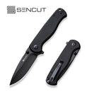 SENCUT Errant Flipper & Thumb Stud Knife Black G10 Handle (3.45" Black 9Cr18MoV Blade) S23054B-1