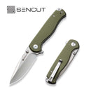 SENCUT Errant Flipper & Thumb Stud Knife OD Green G10 Handle (3.45" Satin Finished 9Cr18MoV Blade) S23054B-2