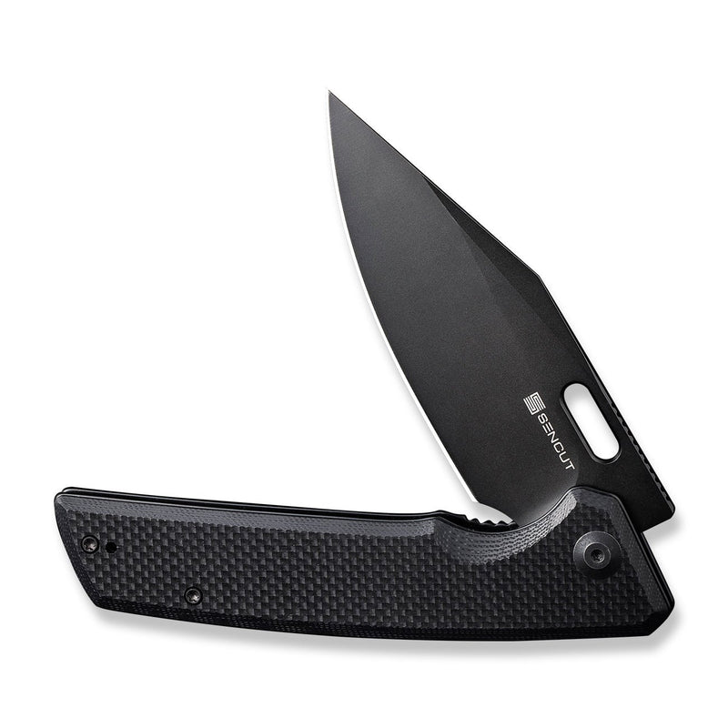 SENCUT GlideStrike Thumb Hole Knife Black Coarse G10 Handle (3.74" Black 9Cr18MoV Blade) S23018-1
