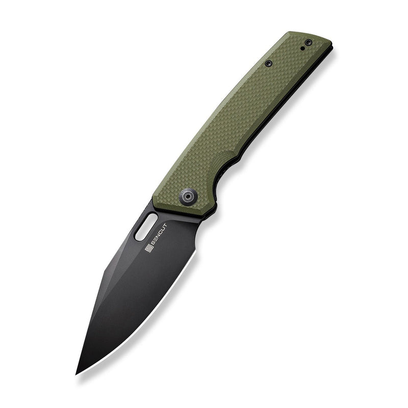 SENCUT GlideStrike Thumb Hole Knife OD Green Coarse G10 Handle (3.74" Black 9Cr18MoV Blade) S23018-3