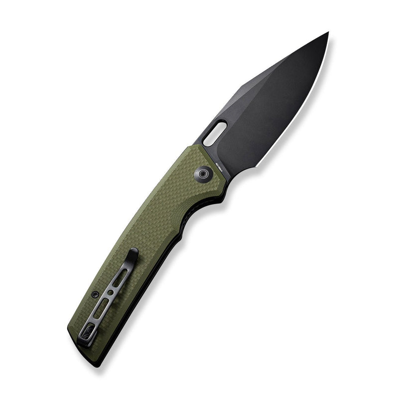 SENCUT GlideStrike Thumb Hole Knife OD Green Coarse G10 Handle (3.74" Black 9Cr18MoV Blade) S23018-3