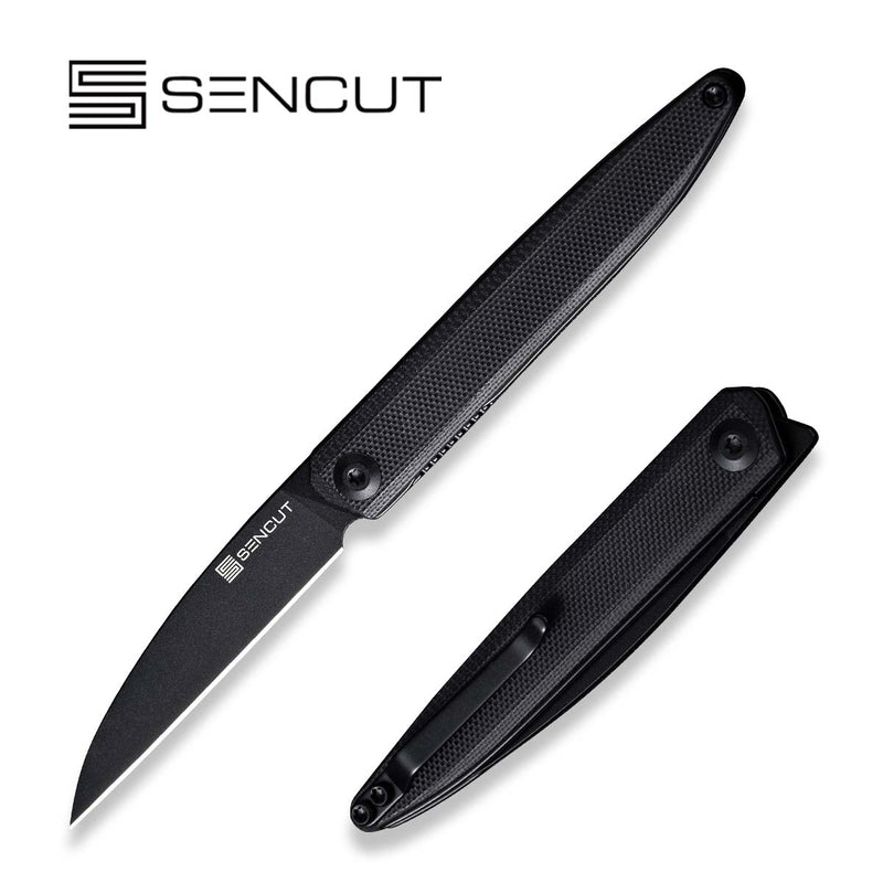 SENCUT Jubil Front Fliper Knife Black G10 Handle (2.95" Black D2 Blade) S20029-2