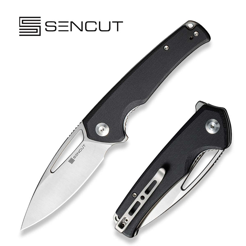 SENCUT Mims Flipper Knife Black G10 Handle (3.48" Satin Finished 9Cr18MoV Blade) S21013-1