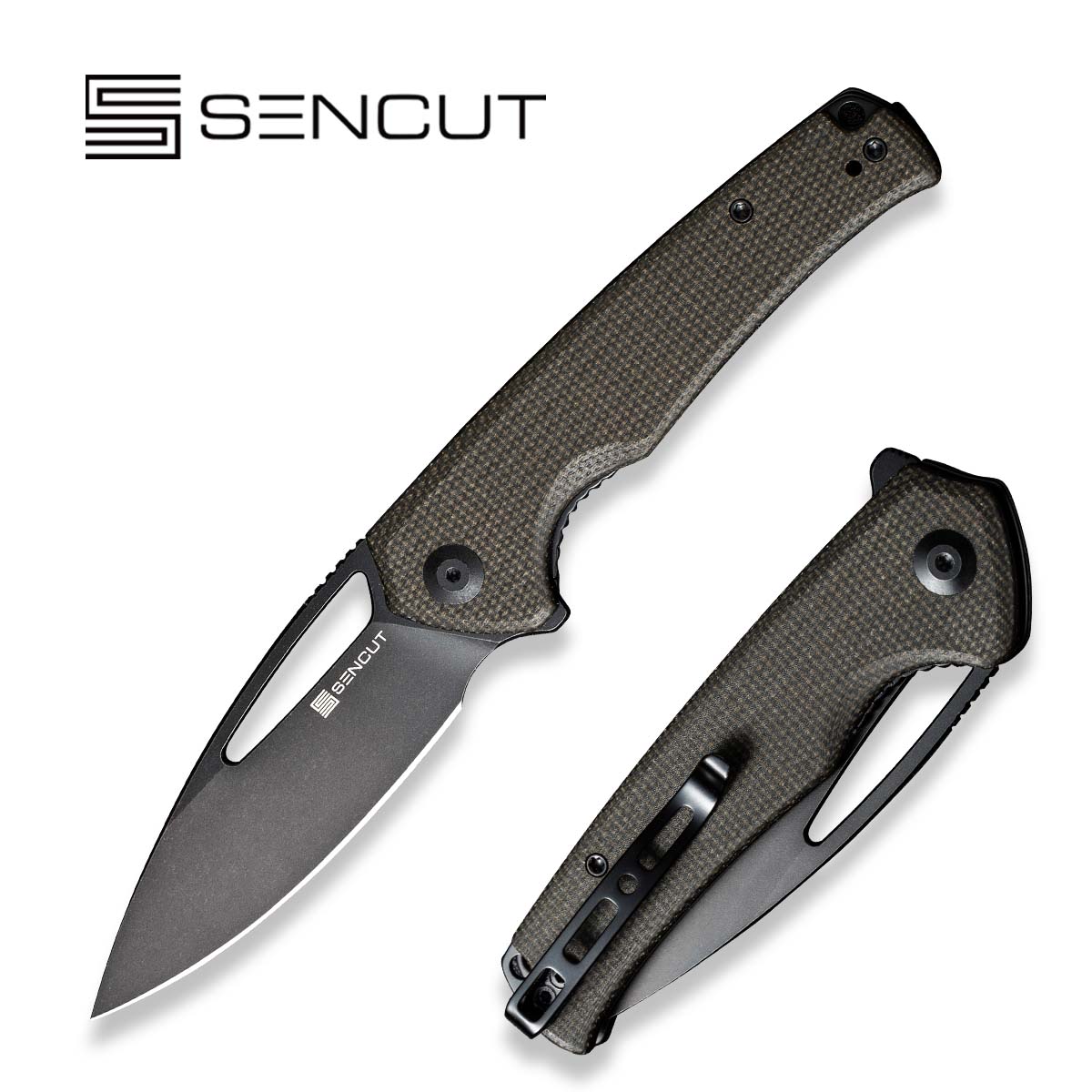 SENCUT Mims New Folding Pocket Knife - Dark Green Canvas Micarta
