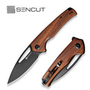 SENCUT Mims Flipper Knife Guibourtia Wood Handle (3.48" Black Stonewashed 9Cr18MoV Blade) S21013-4