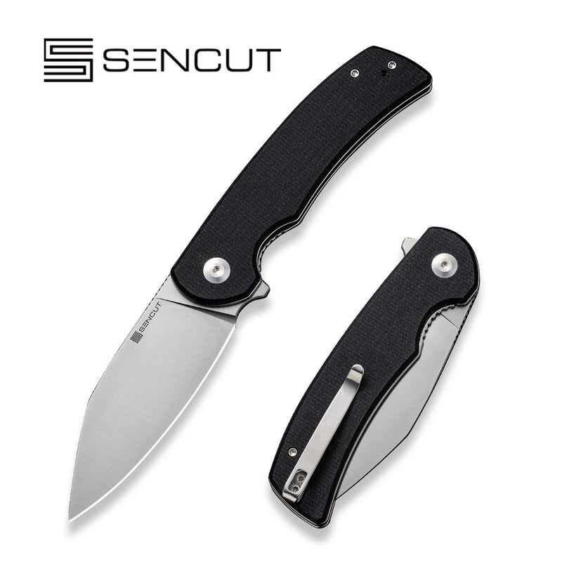 SENCUT Omniform Flipper Knife Black Canvas Micarta Handle (3.65" Satin Finished 9Cr18MoV Blade) S23064-2