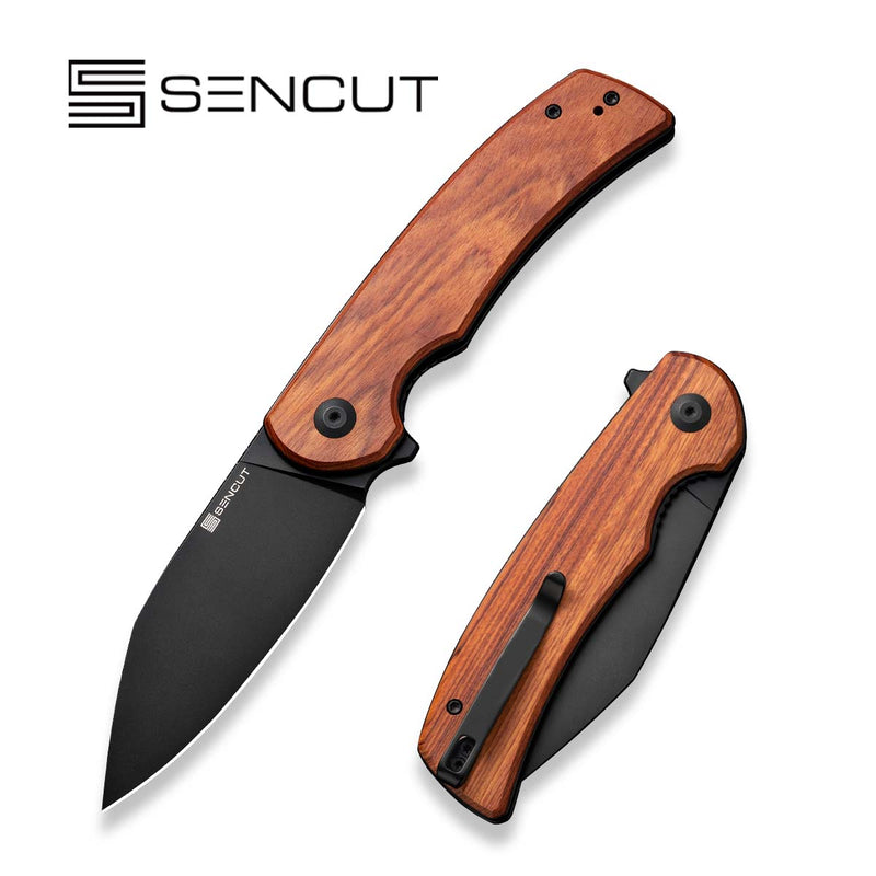 SENCUT Omniform Flipper Knife Guibourtia Wood Handle (3.65" Black 9Cr18MoV Blade) S23064-3