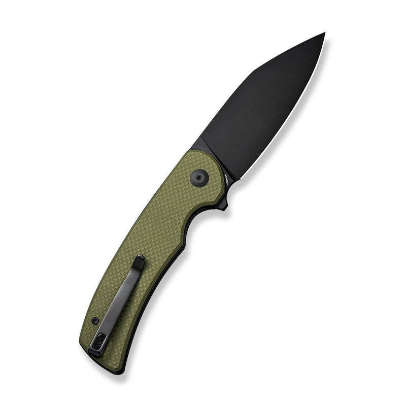 SENCUT Omniform Flipper Knife OD Green Coarse G10 Handle (3.65" Black 9Cr18MoV Blade) S23064-1