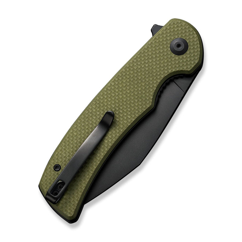 SENCUT Omniform Flipper Knife OD Green Coarse G10 Handle (3.65" Black 9Cr18MoV Blade) S23064-1