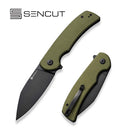 SENCUT Omniform Flipper Knife OD Green Coarse G10 Handle (3.65" Black 9Cr18MoV Blade) S23064-1