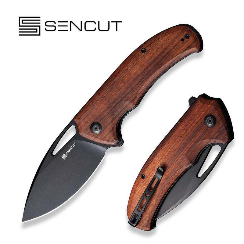 SENCUT Phantara Flipper Knife Guibourtia Wood Handle (3.7" Black 9Cr18MoV Blade) S23014-4