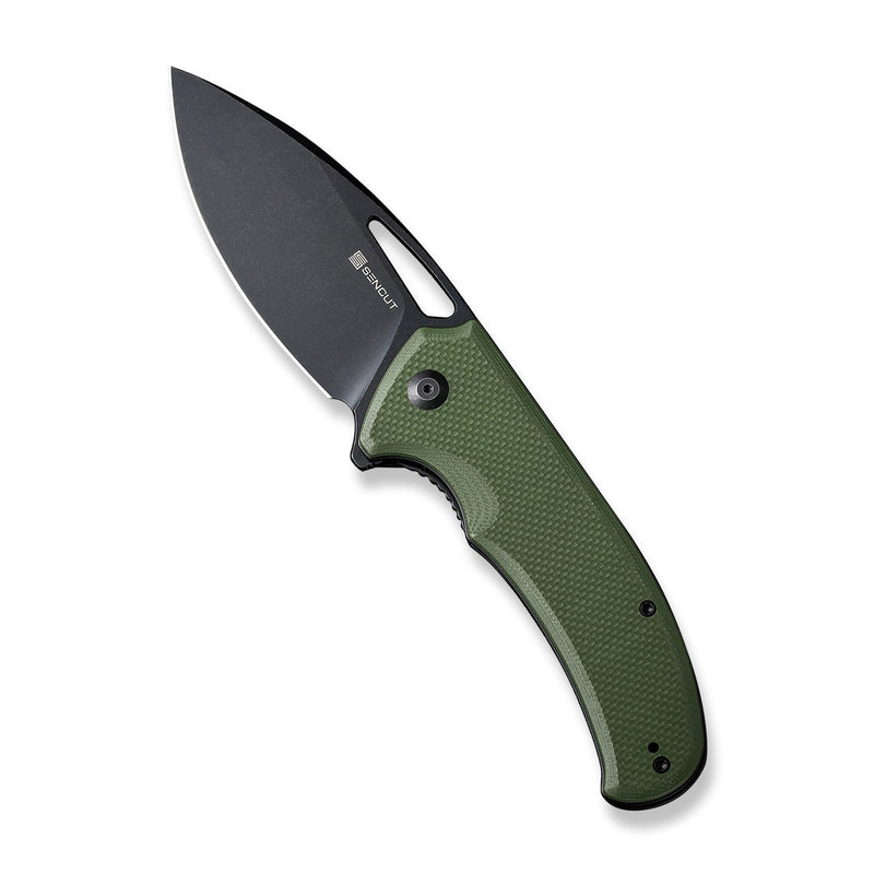 SENCUT Phantara Flipper Knife OD Green Coarse G10 Handle (3.7" Black 9Cr18MoV Blade) S23014-3