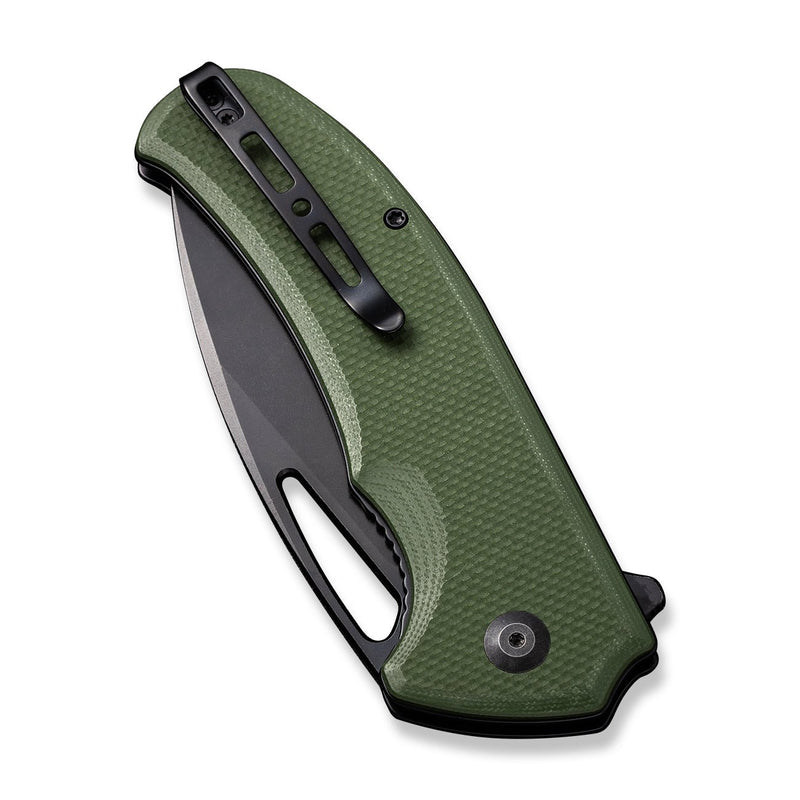 SENCUT Phantara Flipper Knife OD Green Coarse G10 Handle (3.7" Black 9Cr18MoV Blade) S23014-3