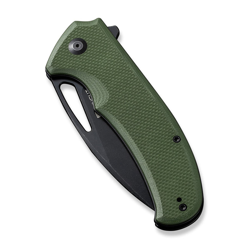 SENCUT Phantara Flipper Knife OD Green Coarse G10 Handle (3.7" Black 9Cr18MoV Blade) S23014-3