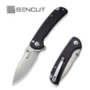 SENCUT Pulsewave Flipper & Thumb Stud & Button Lock Knife Black G10 Handle (3.45" Satin Finished 9Cr18MoV Blade) S23032-1