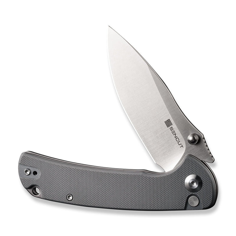 SENCUT Pulsewave Flipper & Thumb Stud & Button Lock Knife Gray G10 Handle (3.45" Satin Finished 9Cr18MoV Blade) S23032-2