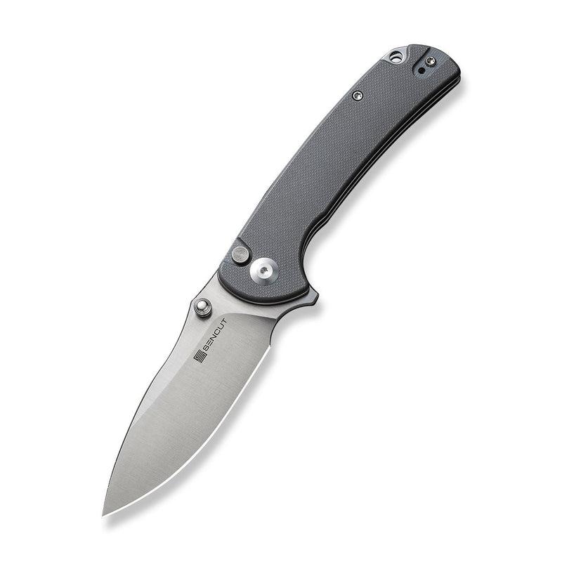 SENCUT Pulsewave Flipper & Thumb Stud & Button Lock Knife Gray G10 Handle (3.45" Satin Finished 9Cr18MoV Blade) S23032-2