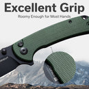 SENCUT Pulsewave Flipper & Thumb Stud & Button Lock Knife Green Canvas Micarta Handle (3.45" Black 9Cr18MoV Blade) S23032-3