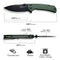 SENCUT Pulsewave Flipper & Thumb Stud & Button Lock Knife Green Canvas Micarta Handle (3.45" Black 9Cr18MoV Blade) S23032-3