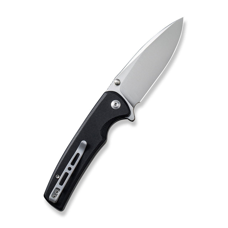 SENCUT Sachse Flipper & Button Lock & Thumb Stud Knife Black G10 Handle (3.47" Satin Finished 9Cr18MoV Blade) S21007-5