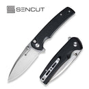 SENCUT Sachse Flipper & Button Lock & Thumb Stud Knife Black G10 Handle (3.47" Satin Finished 9Cr18MoV Blade) S21007-5