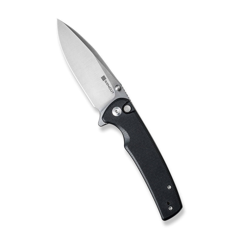 SENCUT Sachse Flipper & Button Lock & Thumb Stud Knife Black G10 Handle (3.47" Satin Finished 9Cr18MoV Blade) S21007-5