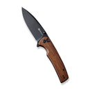 SENCUT Sachse Flipper & Button Lock & Thumb Stud Knife Guibourtia Wood Handle (3.47" Black Stonewashed 9Cr18MoV Blade) S21007-6