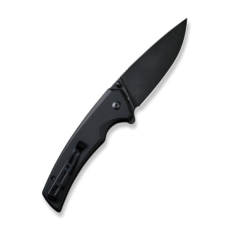 SENCUT Serene Flipper & Button Lock & Thumb Stud Knife Black Aluminum Handle (3.48" Black Stonewashed D2 Blade) S21022B-1