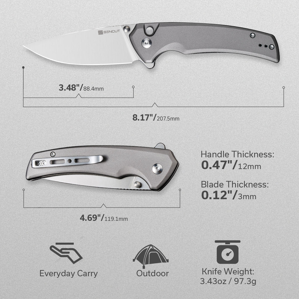 SENCUT Serene Flipper & Button Lock & Thumb Stud Knife Aluminum Handle ...