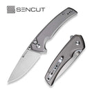 SENCUT Serene Flipper & Button Lock & Thumb Stud Knife Gray Aluminum Handle (3.48" Satin Finished D2 Blade) S21022B-3