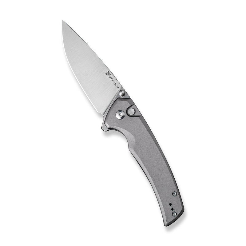 SENCUT Serene Flipper & Button Lock & Thumb Stud Knife Gray Aluminum Handle (3.48" Satin Finished D2 Blade) S21022B-3