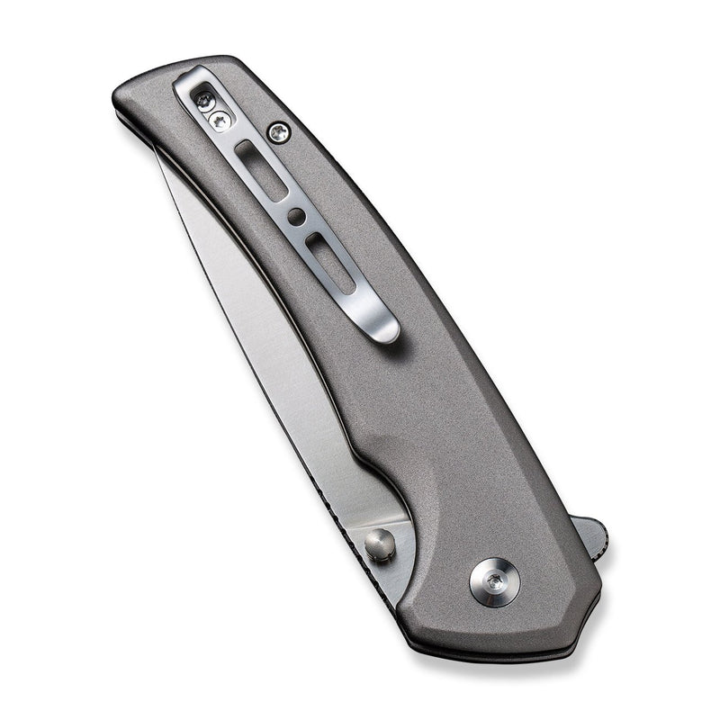 SENCUT Serene Flipper & Button Lock & Thumb Stud Knife Gray Aluminum Handle (3.48" Satin Finished D2 Blade) S21022B-3