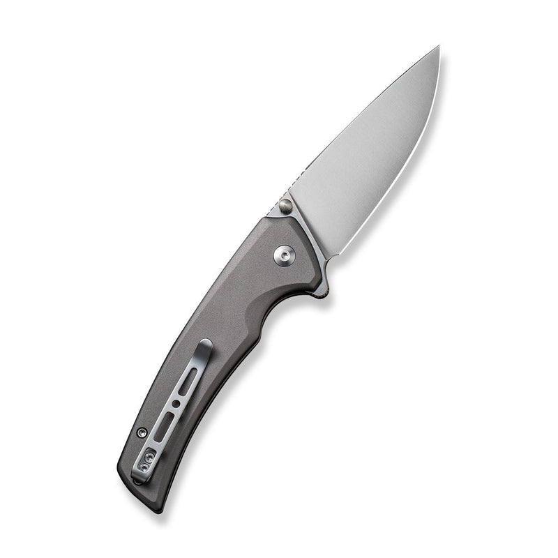 SENCUT Serene Flipper & Button Lock & Thumb Stud Knife Gray Aluminum Handle (3.48" Satin Finished D2 Blade) S21022B-3