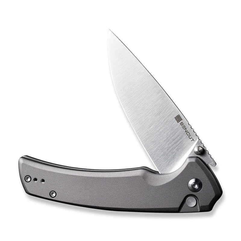 SENCUT Serene Flipper & Button Lock & Thumb Stud Knife Gray Aluminum Handle (3.48" Satin Finished D2 Blade) S21022B-3