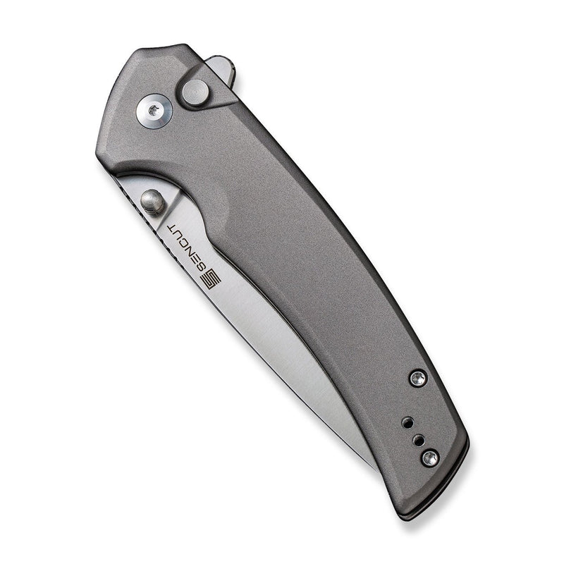 SENCUT Serene Flipper & Button Lock & Thumb Stud Knife Gray Aluminum Handle (3.48" Satin Finished D2 Blade) S21022B-3