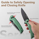 SENCUT Serene Flipper & Button Lock & Thumb Stud Knife Green Aluminum Handle (3.48" Black D2 Blade) S21022B-5